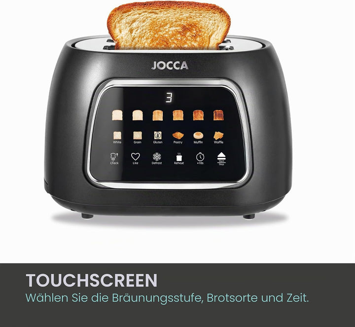 JOCCA Digitaler Easy-Touch-Toaster, 2 Schlitze, Touchscreen, 6 Bräunungsstufen und 6 Brotarten, brei