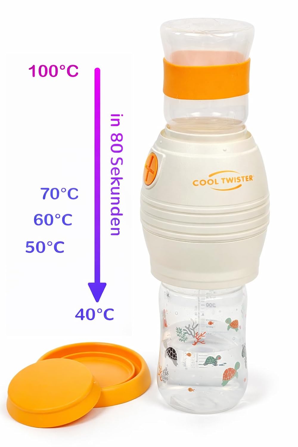 Fläschchenwasserkühler, kühlt kochendes Wasser in nur 80 Sekunden auf 40°C/50°C/60°C ab, ohne Strom,