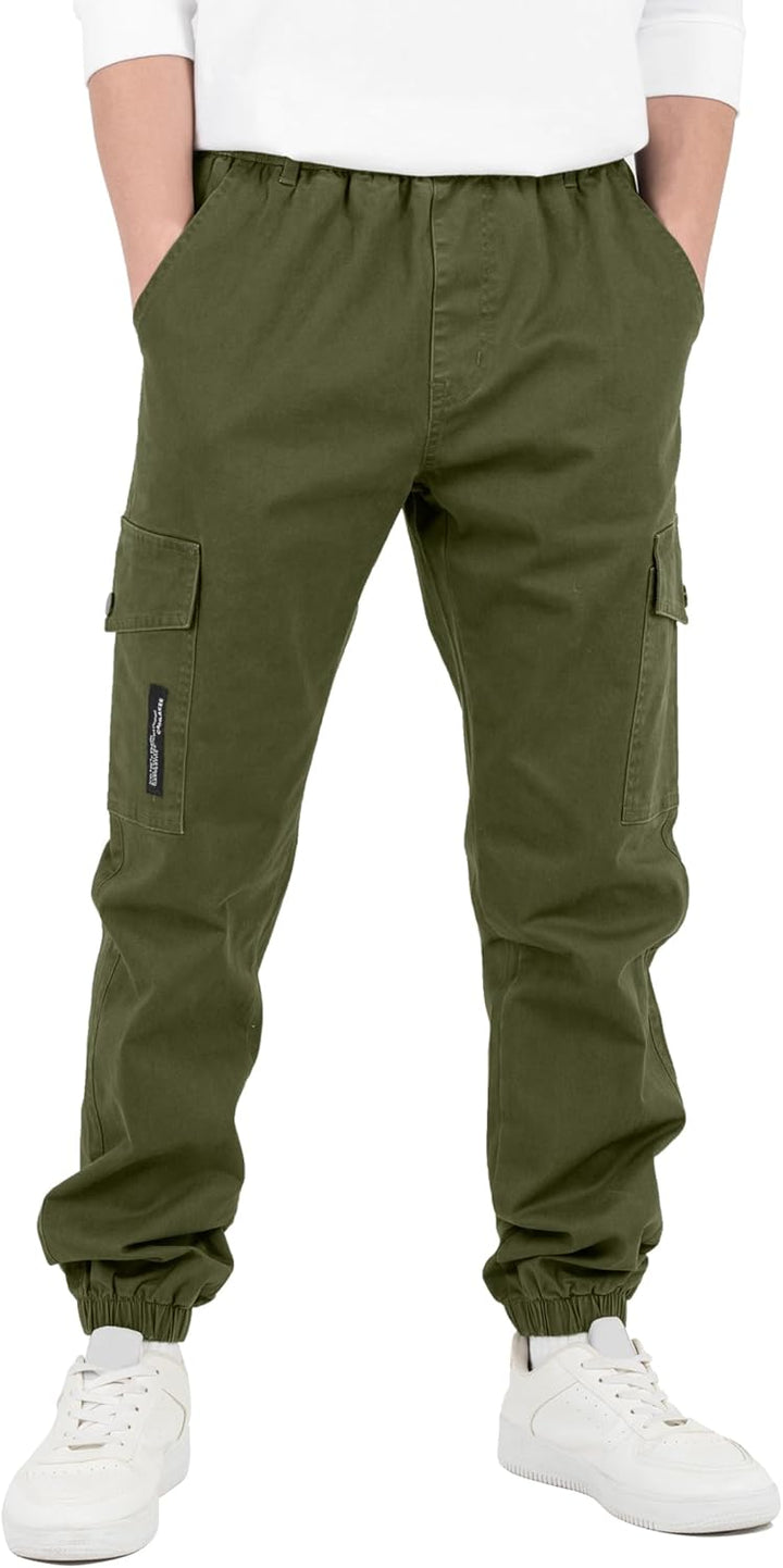 CAMLAKEE Kinder Jungen Cargohose Jogger Hose mit elastischem Bund 152-158 Armee Grün, 152-158 Armee