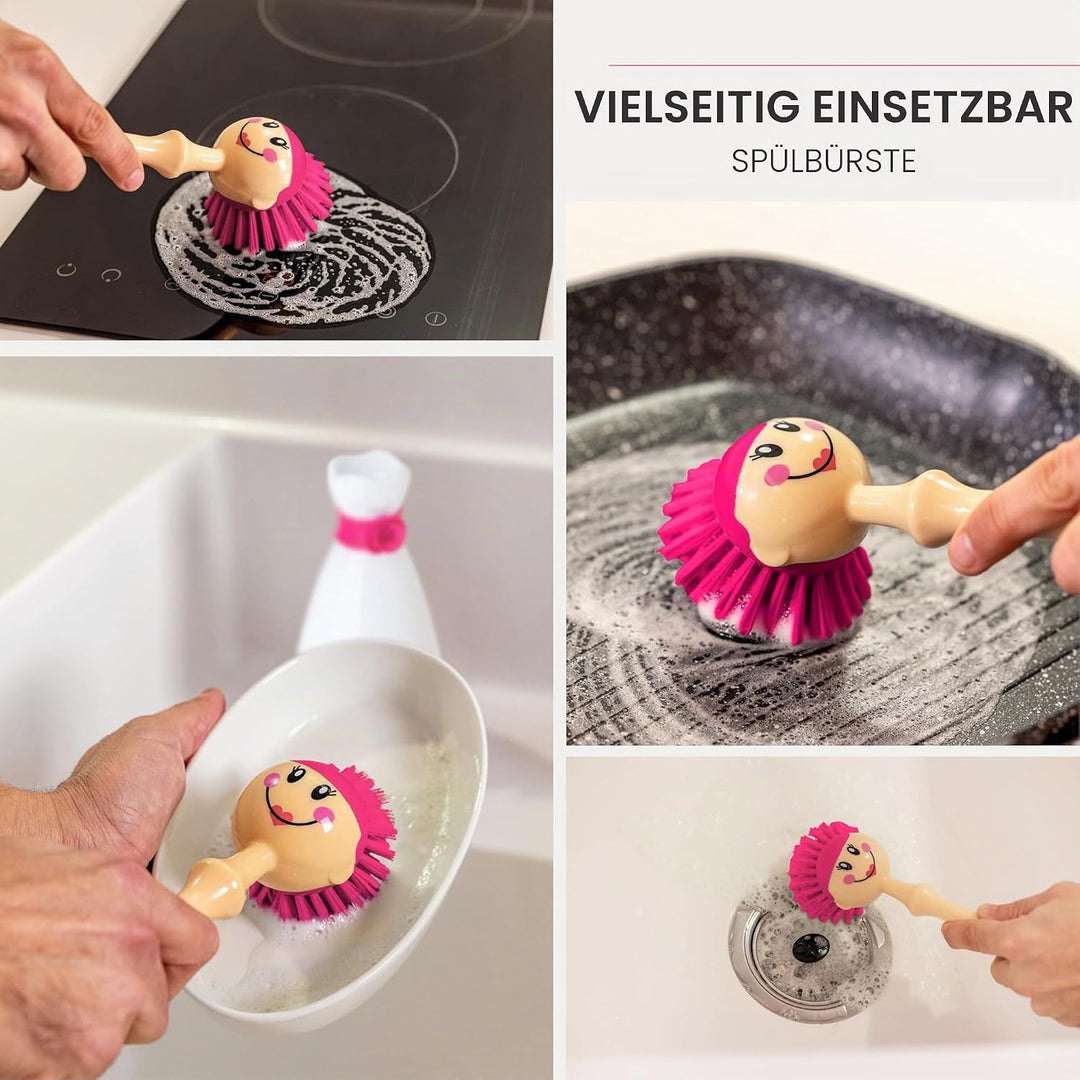 VIGAR Dolls April robuste Spülbürste mit Ständer, ABS, Nylon, Silikon Weiss Rosa April, Weiss Rosa A