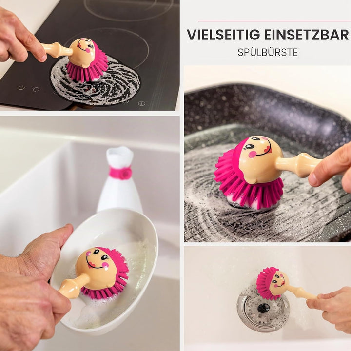 VIGAR Dolls April robuste Spülbürste mit Ständer, ABS, Nylon, Silikon Weiss Rosa April, Weiss Rosa A