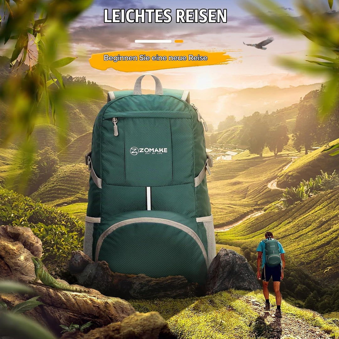 ZOMAKE Faltbarer Rucksack 35L,Leichter Rucksäcke Wasserdicht Wanderrucksack Packable Backpack für Da