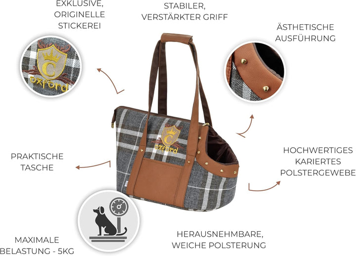Oxford Transporttasche für Hund oder Katze 30 x 40 x 24 cm, Farbe braun, kariert, LXD1001
