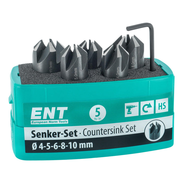ENT 26516 5-tlg Aufsteckversenker-Set HSS, Durchmesser (d) 4, 5, 6, 8 und 10 mm, e 90°, Rechts 5-tlg