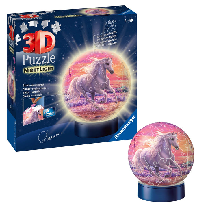 Ravensburger 3D Puzzle 11843 - Nachtlicht Puzzle-Ball Pferde am Strand - ab 6 Jahren, LED Nachttisch