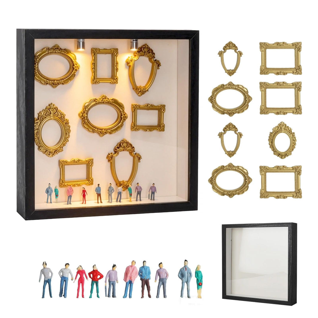 DIY Mini Museum Silhouette Box Foto Erinnerungsanzeige Set mit 8 Mini Goldene Rahmen 10 Mini Mensche