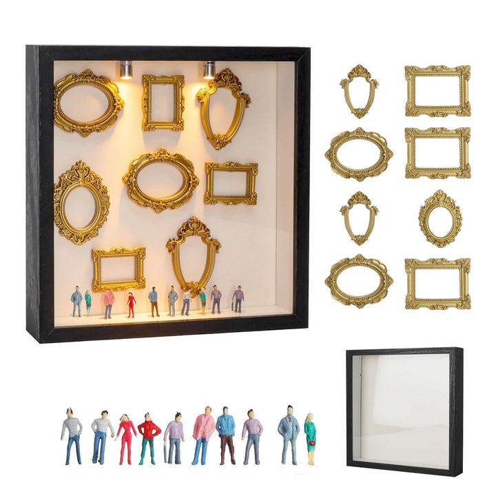 DIY Mini Museum Silhouette Box Foto Erinnerungsanzeige Set mit 8 Mini Goldene Rahmen 10 Mini Mensche
