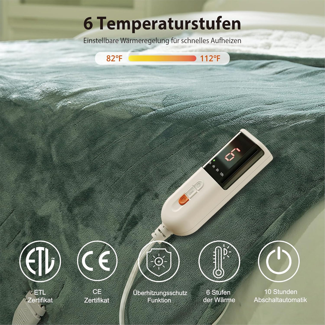 GOTCOZY Heizdecke 130x180 cm - Weicher seidiger Plüsch Wärmedecke Heizdecke 6 Heizstufen und 10 Stun