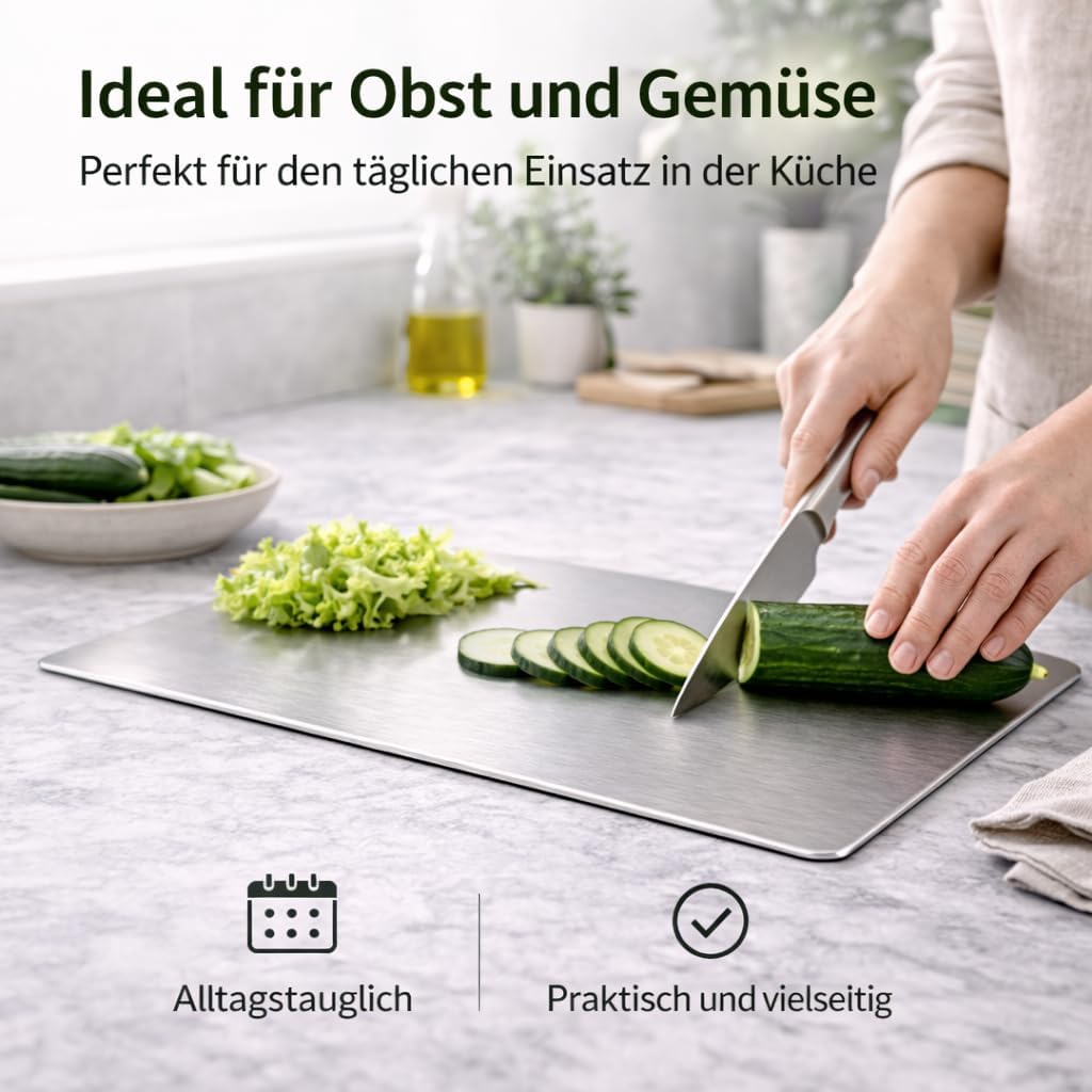 3 PCS Titan Edelstahl Schneidebrett Set multifunktionales Metall Küchenbrett, beidseitig nutzbar hyg
