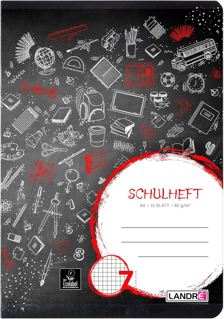Landré Schulheft A4, 32 Blatt, Lineatur 7, kariert, 10 Stück Lineatur 7 - kariert, Lineatur 7 - kari