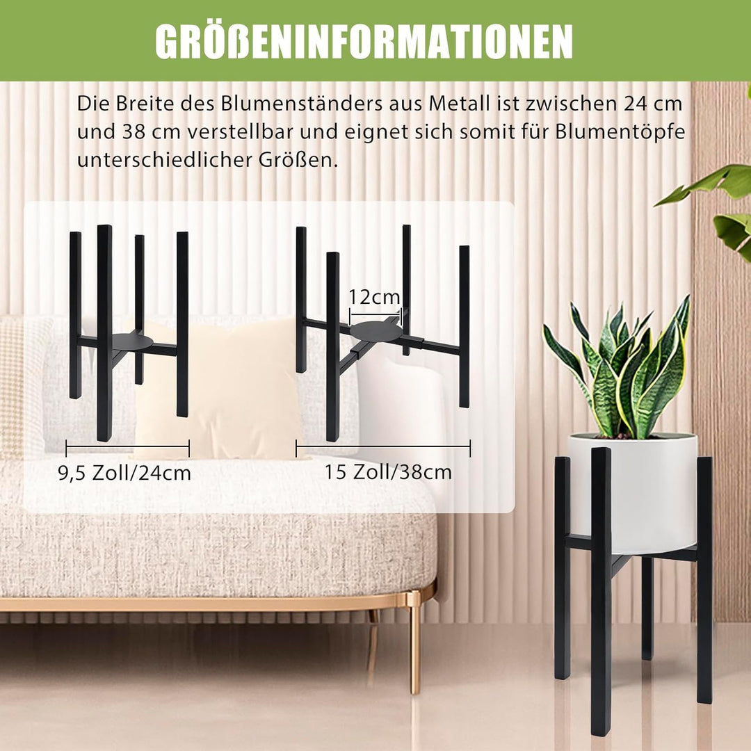 iMeshbean Blumenständer Verstellbarer 2er Set, Stabiler Metall Pflanzenständer mit Rundes Tablett, S
