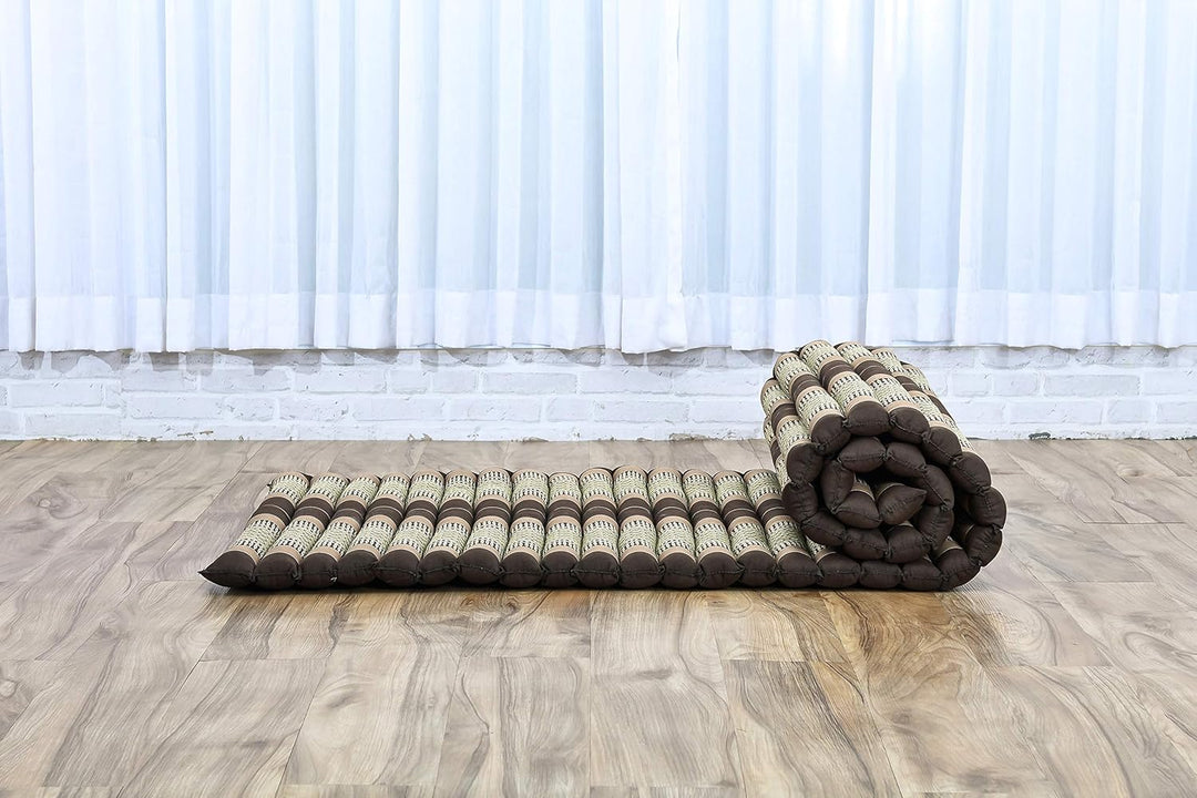 Leewadee Rollbare Thaimatte 190 x 70 cm - Kapok Bodenmatte zum Schlafen, Massieren & Meditieren Futo