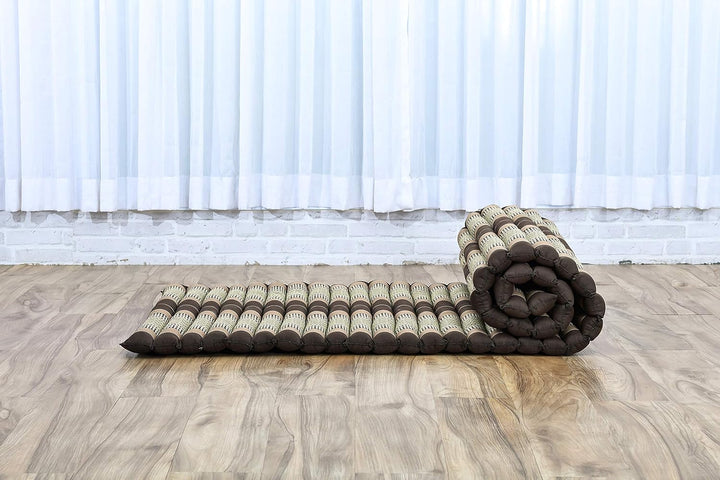 Leewadee Rollbare Thaimatte 190 x 70 cm - Kapok Bodenmatte zum Schlafen, Massieren & Meditieren Futo