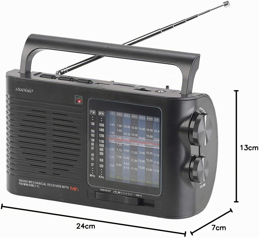 auvisio Kurzwellenradio: Analoger 9-Band-Weltempfänger mit Bluetooth, USB, SD, AUX und Akku (Weltemp
