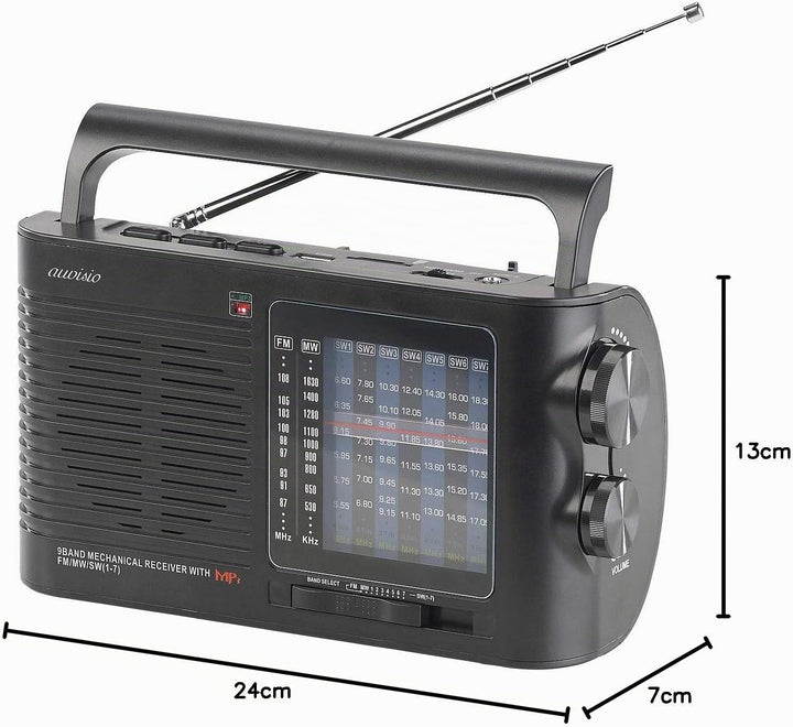auvisio Kurzwellenradio: Analoger 9-Band-Weltempfänger mit Bluetooth, USB, SD, AUX und Akku (Weltemp