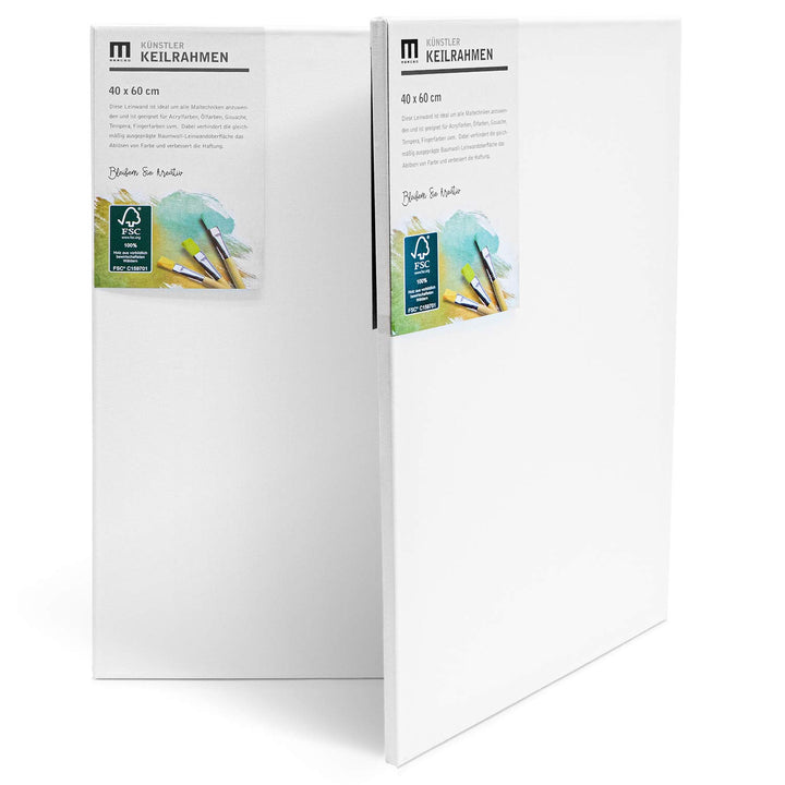 2er-Set 40x60cm Künstler-Leinwand Canvas zum Bemalen. Die leere, weisse Leinwand aus 100% Baumwolle