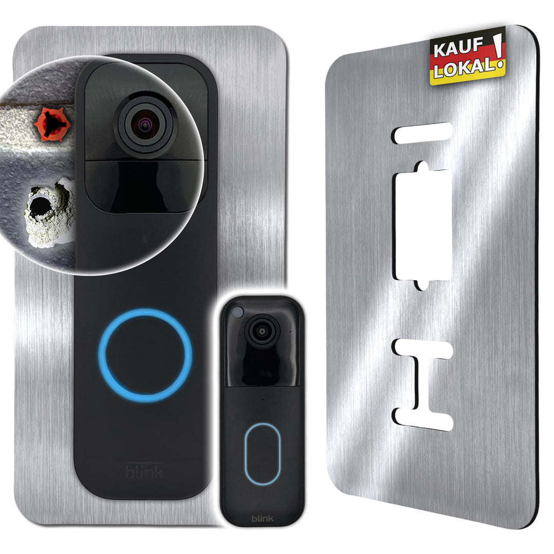 Baron Design | Edelstahl Blende ohne Bohren | Zubehör für Blink Doorbell | Halterung, Schild, Befest