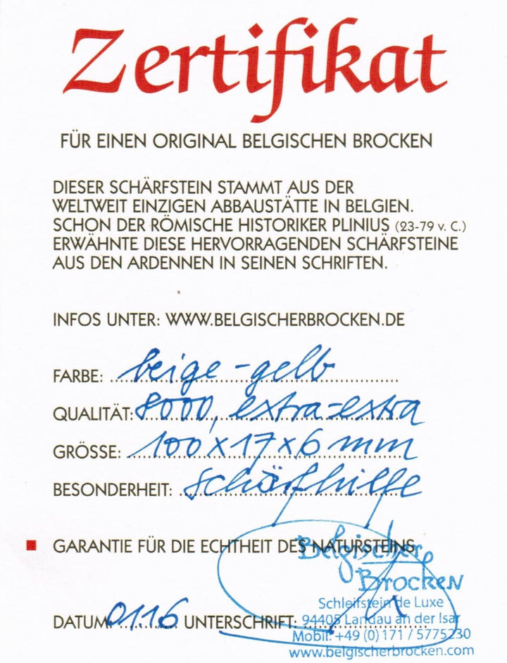 Belgischer Brocken Schärf-Schleifhilfe I Gelber Körnung 8000-10000 auf Aluminiumträger I Format 100x