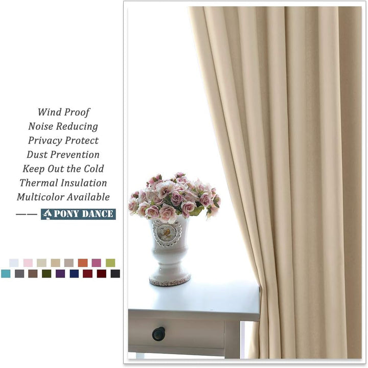 PONY DANCE Vorhänge Beige Blickdicht Ösenvorhang 2er Set H 245 x B 140 cm Verdunklungsvorhänge Therm