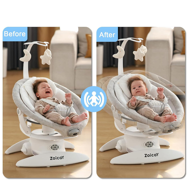 Baby wippe Zoicay 3-in-1 Babywippe Elektrisch für Neugeborene mit 9 modi 360° Drehbar und Schaukel A