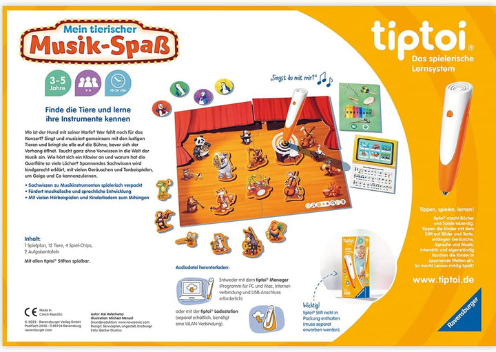 Ravensburger tiptoi Spiel 00169 Mein tierischer Musik-Spass, Lernspiel für 1-4 Kinder von 3-5 Jahren