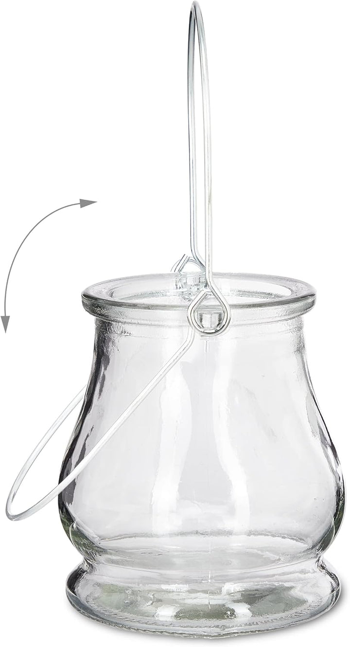 24 x Windlicht, aus Glas, Henkel zum Aufhängen, innen & aussen, Teelichthalter, H x D: 10 x 8,5 cm,