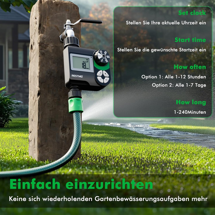 RESTMO Wasserzeitschaltuhr, programmierbare Bewässerungscomputer, funktioniert für Gartenschlauch, 3