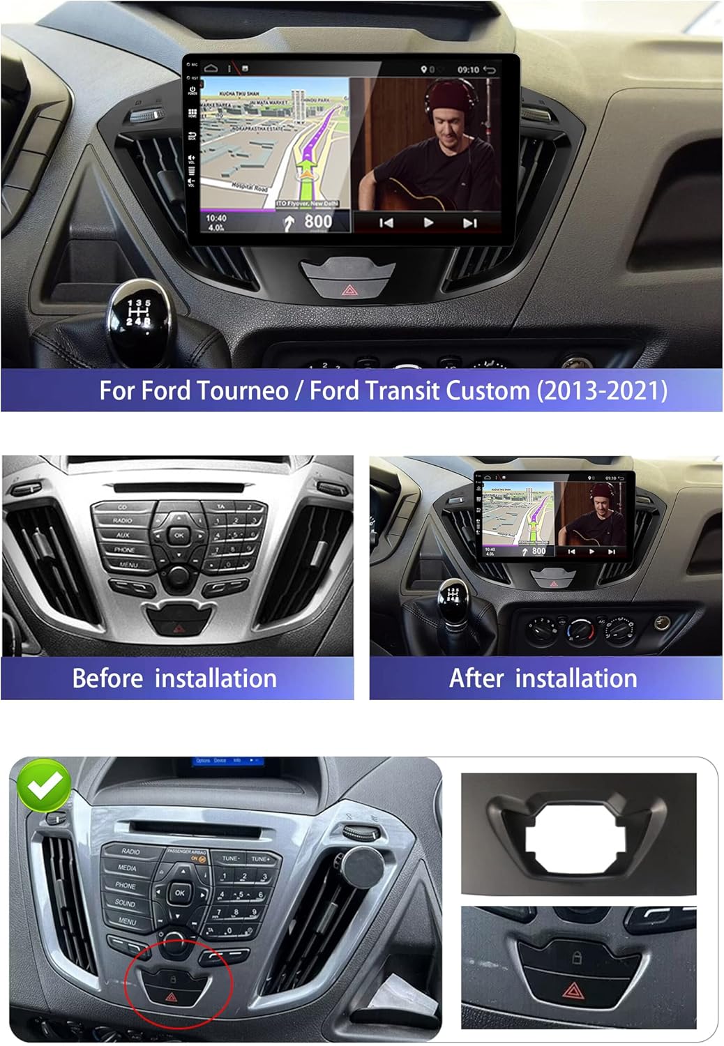 PX6 Android 12 Autoradio Passt für Ford Tourneo Transit Custom (2013-2021) - 4G+64G - Rückfahrkamera