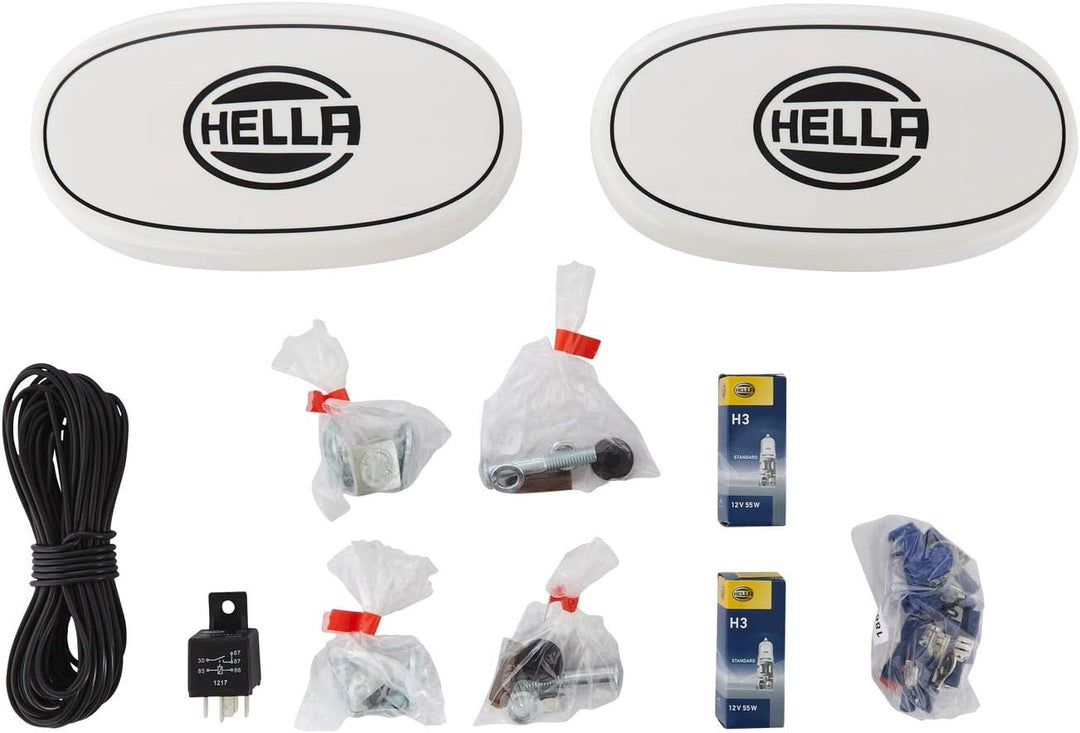 HELLA - FF/Halogen-Fernscheinwerfersatz - Comet FF 550 - 12V - oval - Anbau - glasklare Streuscheibe