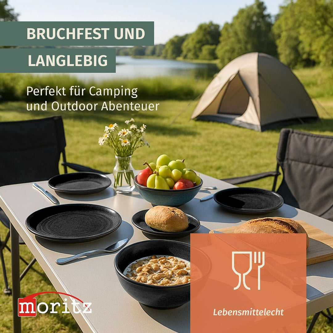Camping Geschirr Set 1 Person 3-teilig | Melamin | Picknick Geschirrset | Campinggeschirr Stone Dark