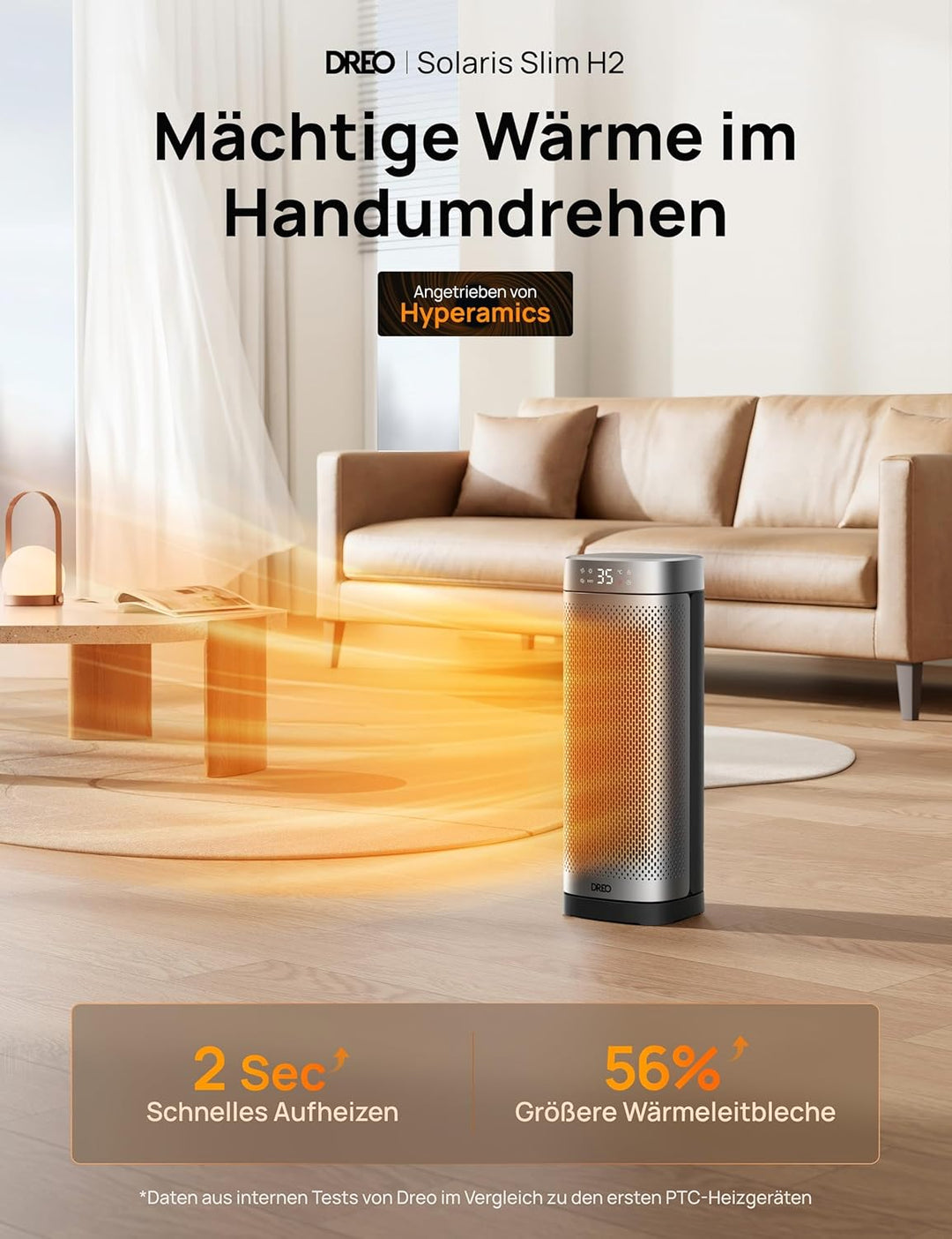 DREO Heizlüfter Energiesparend Leise, 2000W Keramik Heizung mit Thermostat, 12-Std-Timer, 3 Modi, 70