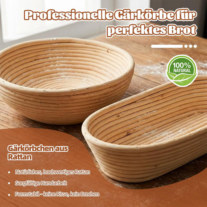 Sauerteig Starter Set, Gärkörbchen – 23cm Rund & 25cm Oval Brotkörbchen, Gärkorb Brot Aus Rattan Gef