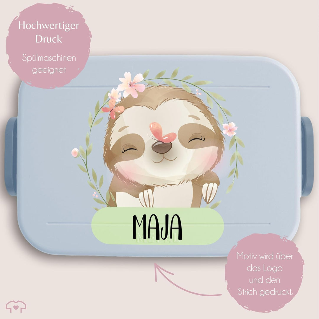 Kinder Bento Box Midi Lunchbox für Mepal Bentobox - Brotdose Faultier mit Name | Geschenk Einschulun