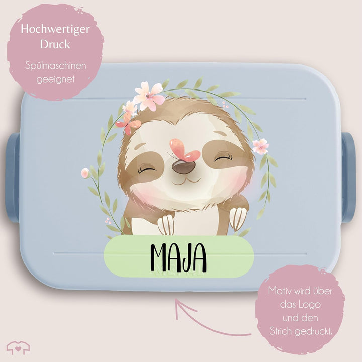 Kinder Bento Box Midi Lunchbox für Mepal Bentobox - Brotdose Faultier mit Name | Geschenk Einschulun