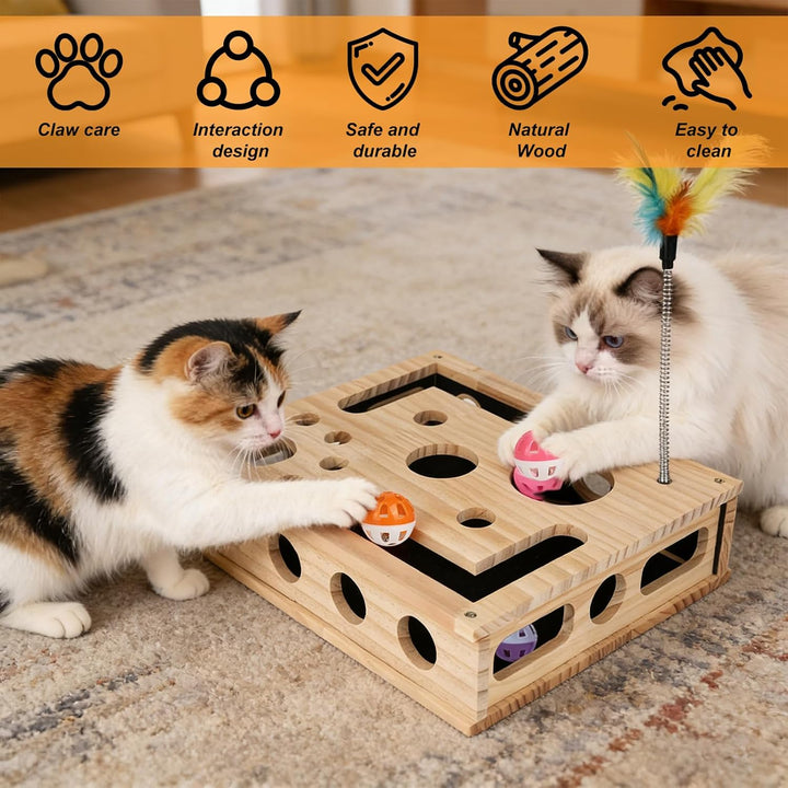 Labyrinth für Katzen-Puzzle-Anreicherungsbox mit Kratzbrett, Stressabbau beim Spielen für Katzen; Un