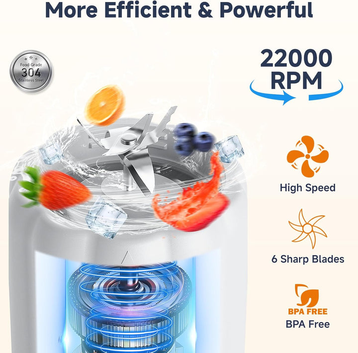 COKUNST Tragbarer Mini Mixer Smoothie Maker to go, Leistungsstarker 22000 U/min, 500 ml Smoothie Sta