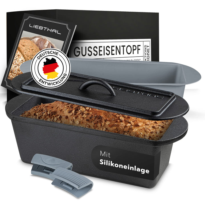 LIEBTHAL Brotbackform mit Deckel -passgenauer Antihaft-Silikoneinlage - Bereits eingebrannter Gussei
