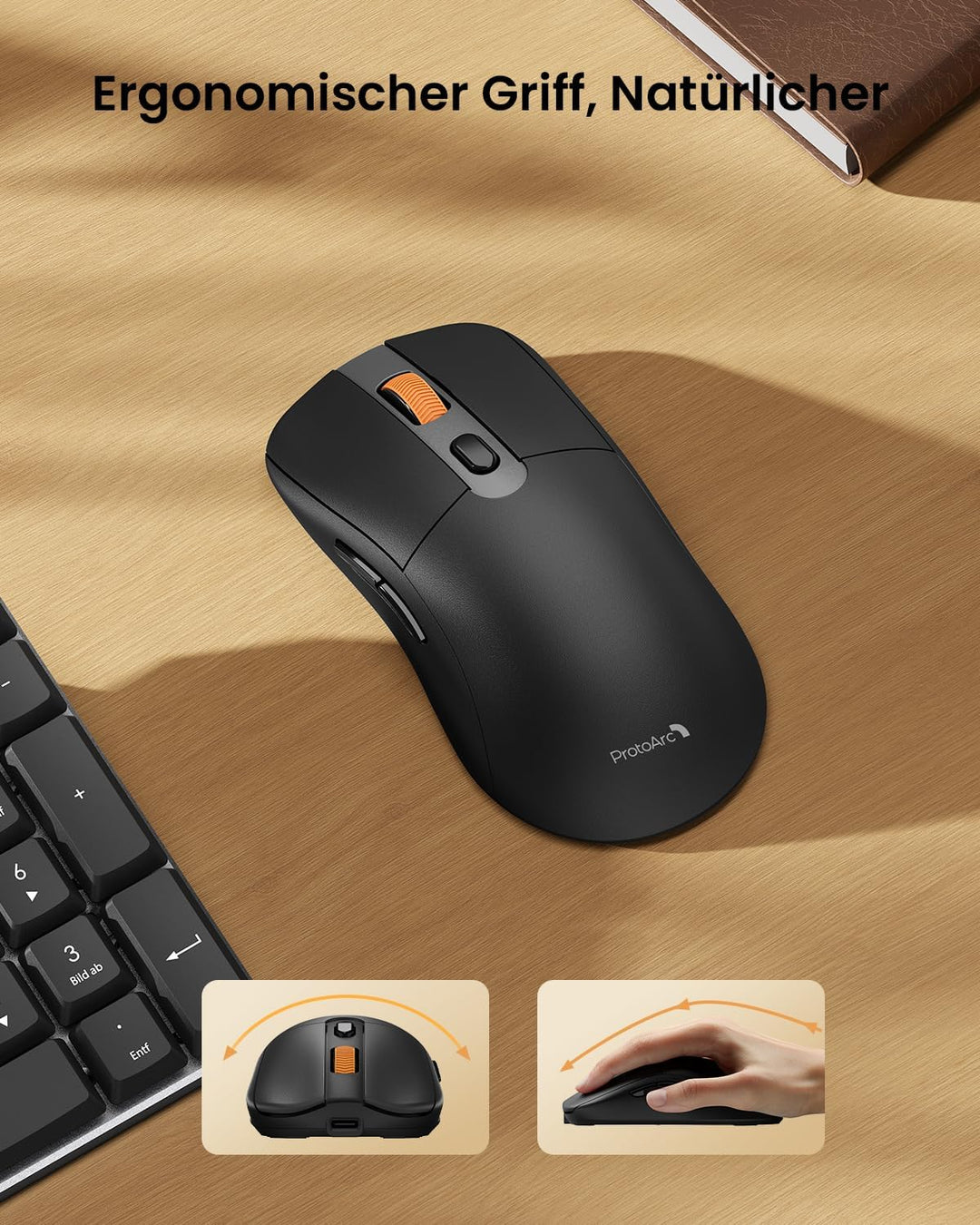 ProtoArc Mechanische Tastatur Maus Set Kabellos, KM310 Full-Size Wiederaufladbare Funktastatur Maus,