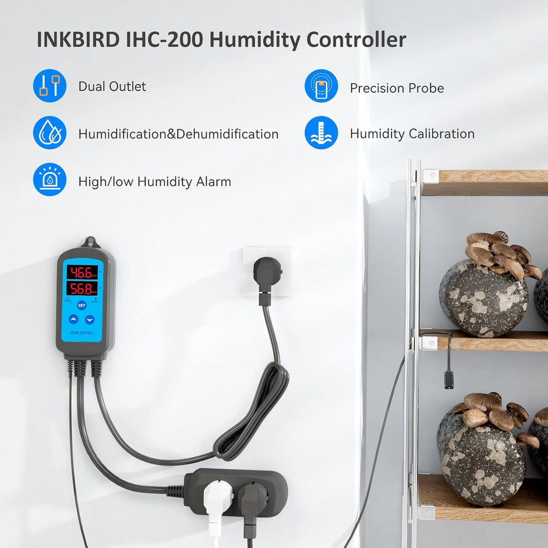 Inkbird IHC-200 Feuchtigkeitsregler 220V Play und Plug Hygrostat,Luftbefeuchter Luftentfeuchter für