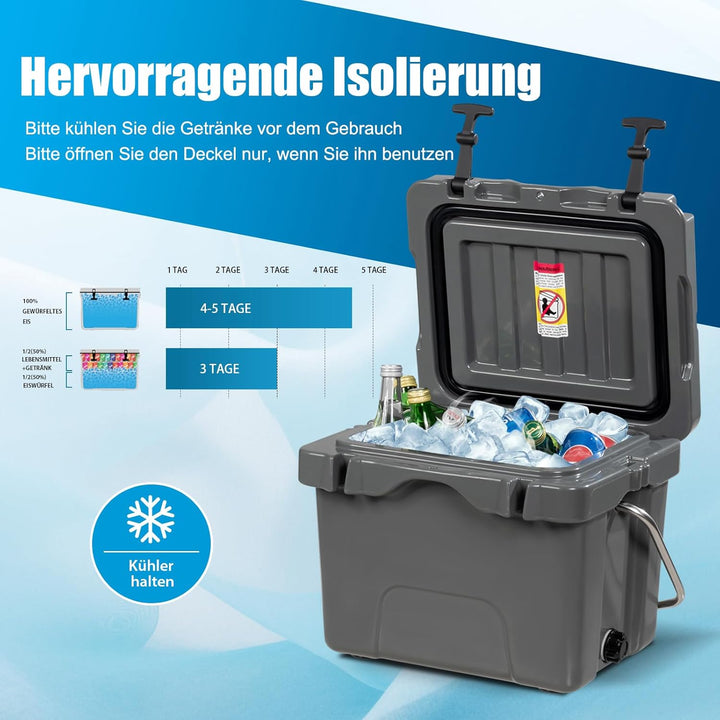 COSTWAY Kühlbox 15 Liter, Isolierbox tragbar mit Griff & Ablassstopfen & Getränkehalter, Thermobox W