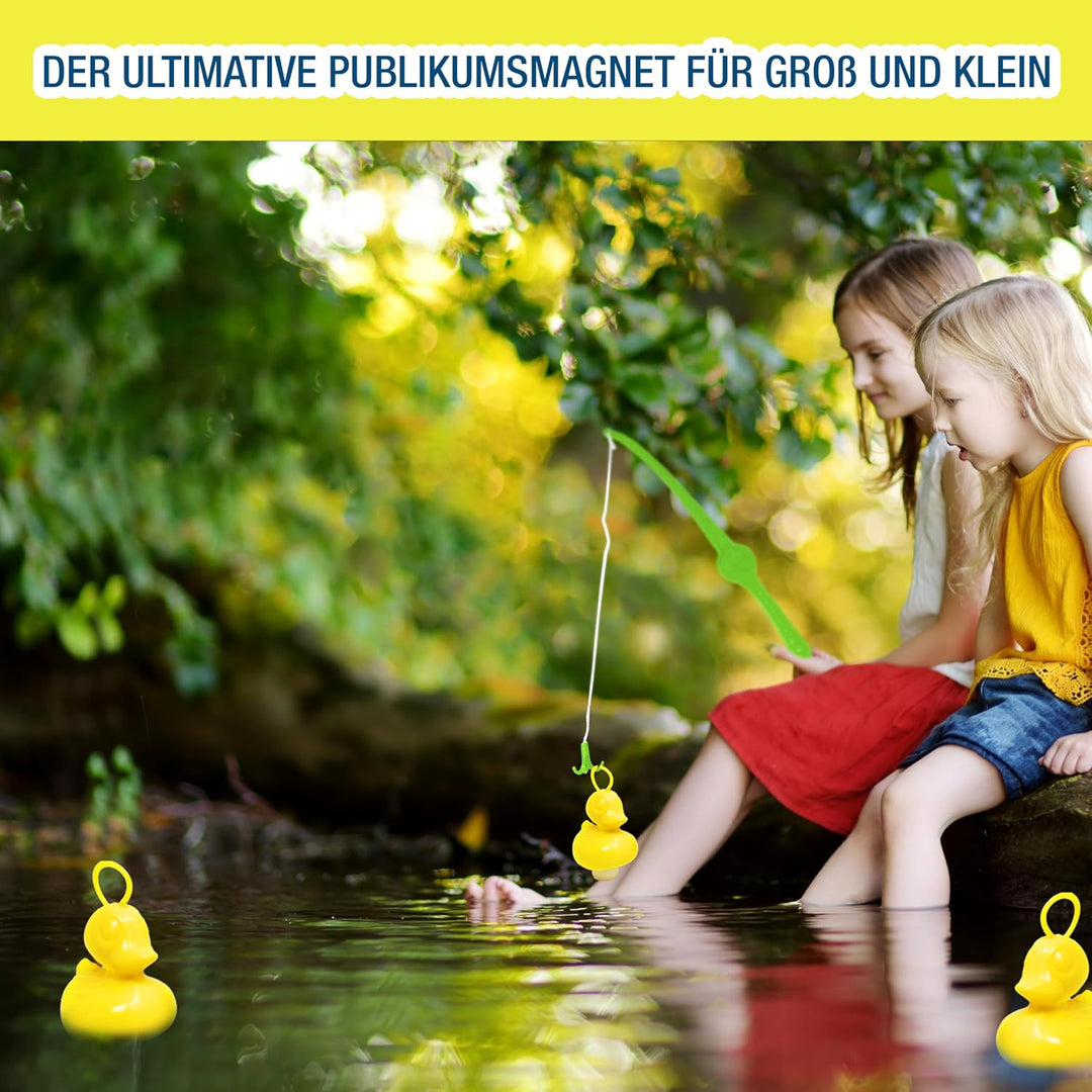 AMLI Enten Angeln | 16x gelbe Entchen mit Öse & Gewicht | Inkl. 2 Angeln | Entenangeln Spiel Wasser