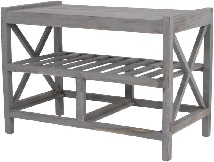 Mendler Schuhregal HWC-C48, Sitzbank Schuhablage, Shabby-Look Vintage 45x65x34cm - grau, Grau