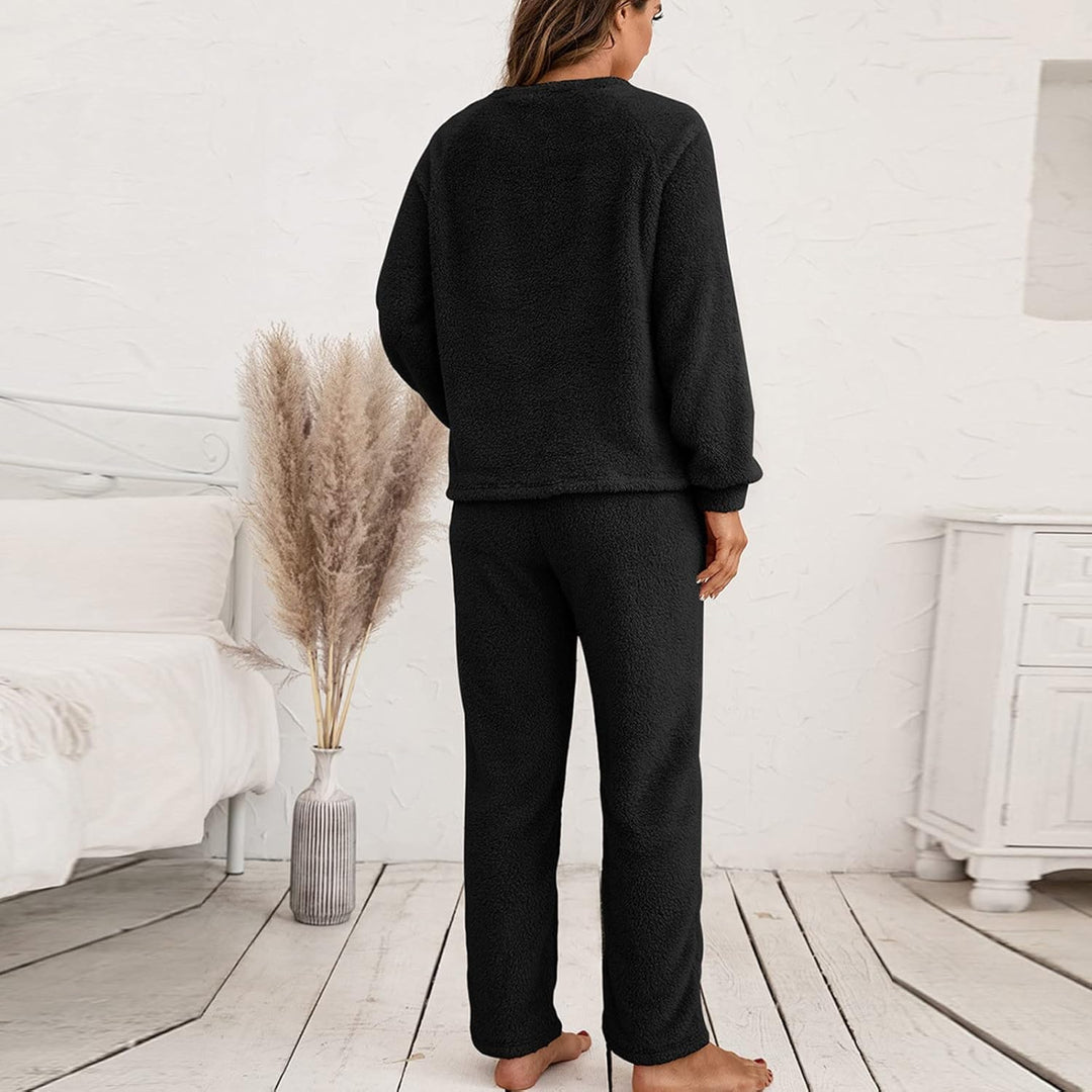 Ansenesna Hausanzug Fleece Damen Flauschig Teddyplüsch Gefüttert Winter Elegant Bekleidungsset Zweit