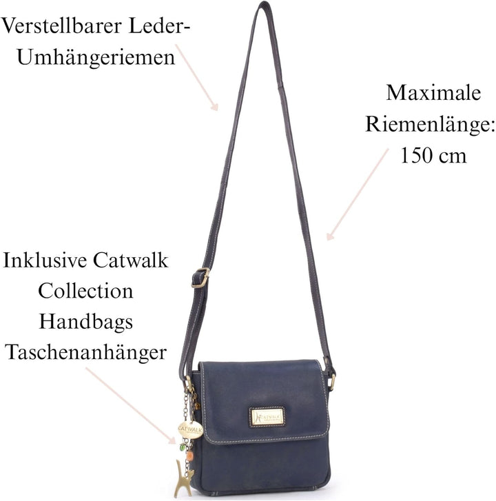 Catwalk Collection Handbags - Vintage Grobem Leder - Klien Umhängetasche Messenger/Schultertasche -