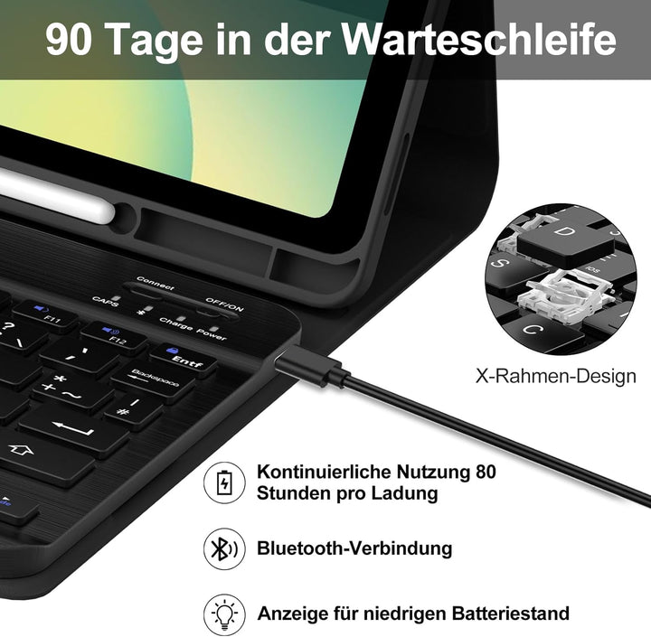 IVEOPPE Hülle Tastatur für Samsung Galaxy Tab S10 FE 10.9", Tastatur Teblet für Samsung S9/S10FE, Ma