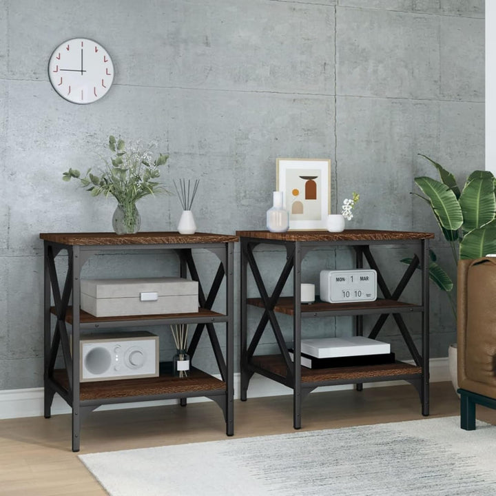 Tidyard 2 STK. Beistelltisch Couchtisch Wohnzimmertisch Sofatisch Coffee Table Braune Eiche 40x42x50