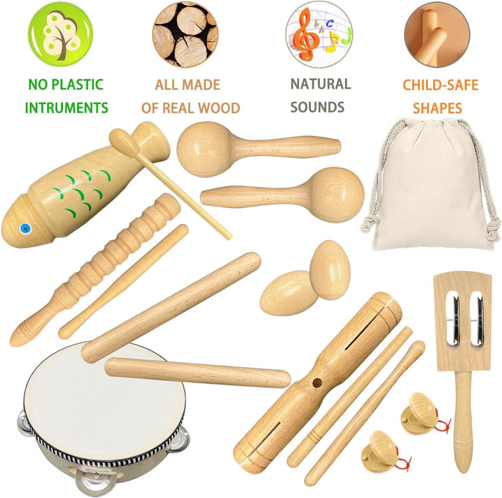Holz Musikinstrumente Set für Kinder, Kleinkinder und Baby, Ulifeme 17 Stück Instrumente Kinderspiel