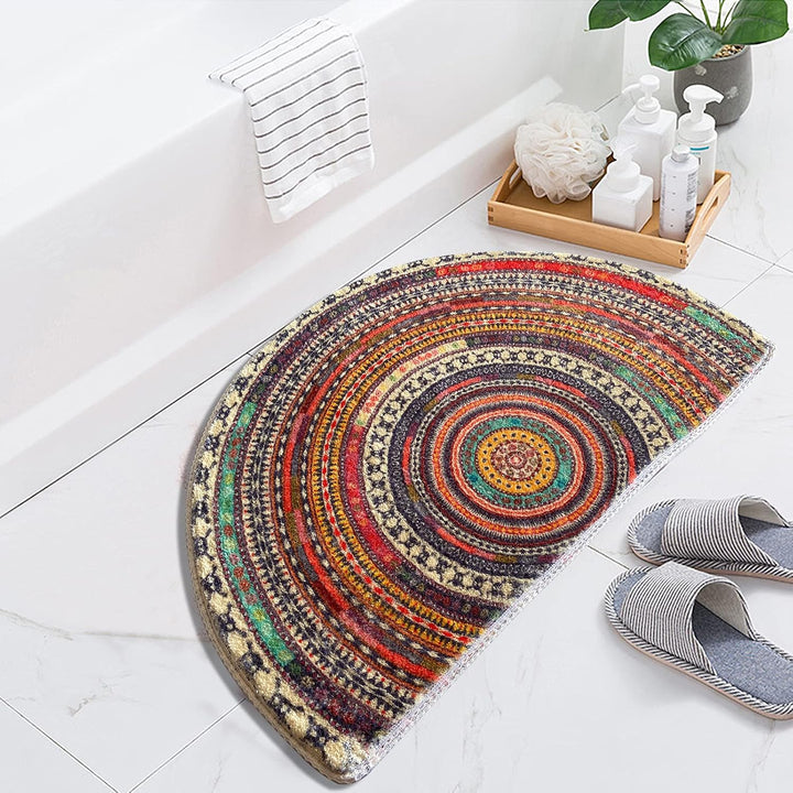 Halbrunde Fussmatte, halbrund, Badezimmerteppich, Mandala, Boho, Boho-Teppich, rutschfest, saugfähig