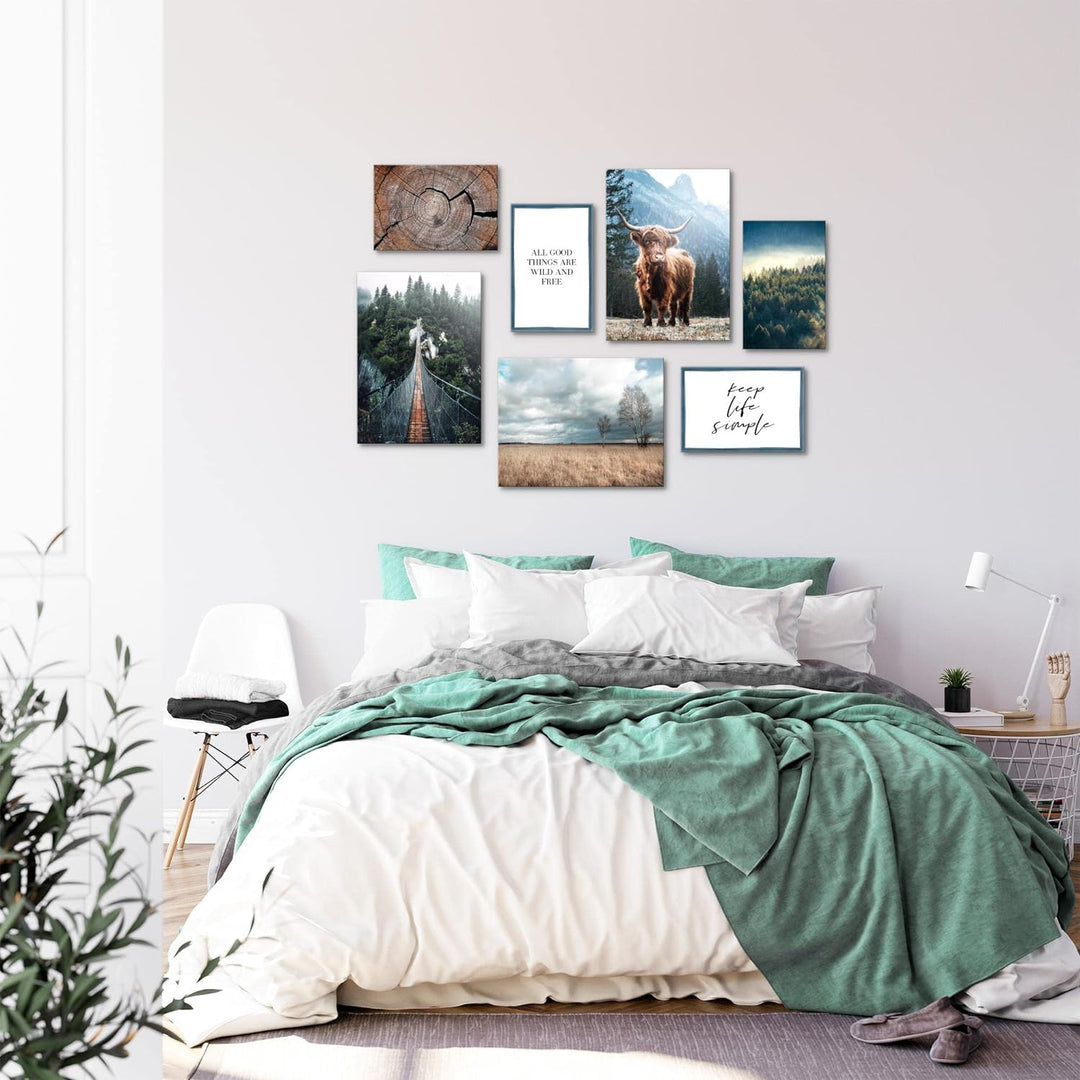 Novart Wandbilder Landschaft - KOMPLETT AUFHÄNGFERTIG - Natur Wald Wohnzimmer Schlafzimmer- 7 Modern
