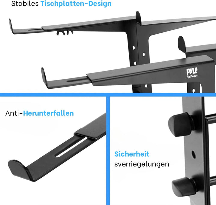 Pyle tragbarer Doppel-Laptopständer, Stehtisch mit verstellbarer Höhe, ergonomischem Design und ruts